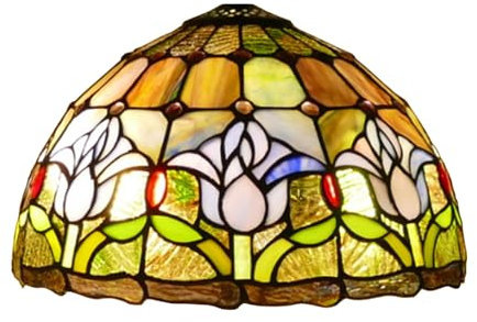 BOTOWI 12 Inch Tulip Stained Glass Lamp Shade Only, Tiffany Style Floral Lampshades Replacement, Retro Lamp Cover Accessories Fit for Table lamp Pendant Light Ceiling Fixture,Purple