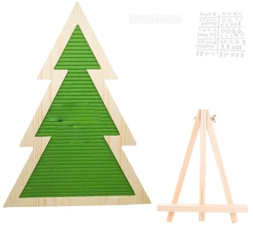Hqkfuybl Felt Letter Board, Green Chrismas Tree Shape Letter Board Sign, Felt Letter Board With Letter Wood Stand, Changeable Letter Boards Stand Message Board Letters Sign Board Felt Letterboard