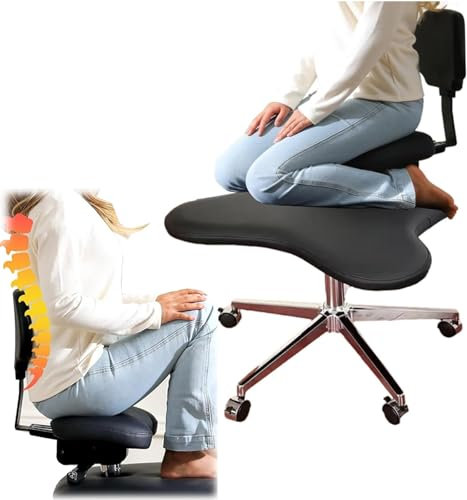 Ergonomischer Bürostuhl Ergonomischer Kreuzbeinstuhl Ergonomischer Kreuzbeinstuhl mit Rädern Kreuzbeinstuhl Schwarzer Kreuzbein-Kniestuhl, Schreibtischstuhl mit Rollen für zu Hause mit Lordo