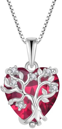 FJ Lebensbaum Kette Damen 925 Sterling Silber Herz Baum des Lebens Halskette Anhänger Geburtsstein Schmuck Geschenke für Frauen