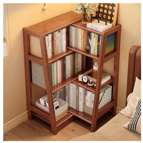 Cenz-888 Wooden Extendable Shelf Bookcase, 3-Tier Ladder Bookshelf, Vintage Corner Bookcase, Storage Rack for Small Space or Corner(Bruin)