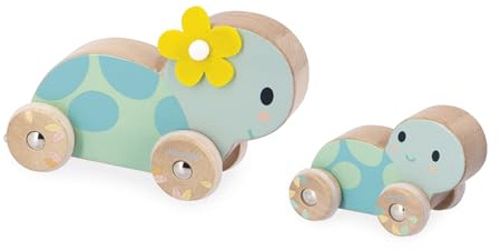 Janod - Set aus 2 Holzschildkröten - Spielzeug zum Rollen - Geräuscharme Räder - Lernspielzeug - Fördert die Feinmotorik und Vorstellungskraft - Ab 1 Jahr - J05148
