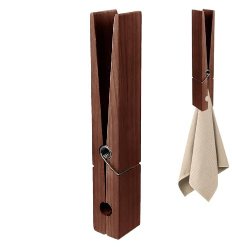 Molletta da bucato in legno, ganci per asciugamani da parete | Grande porta asciugamani | Clip gigante per asciugamani con molla | Spille in legno resistente | Supporto per mollette da bagno e