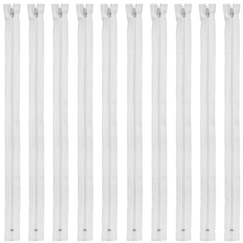Faden & Nadel Reißverschluss Set: 10 Nylon Reißverschlüsse, nicht teilbar, 70 cm lang, weiß