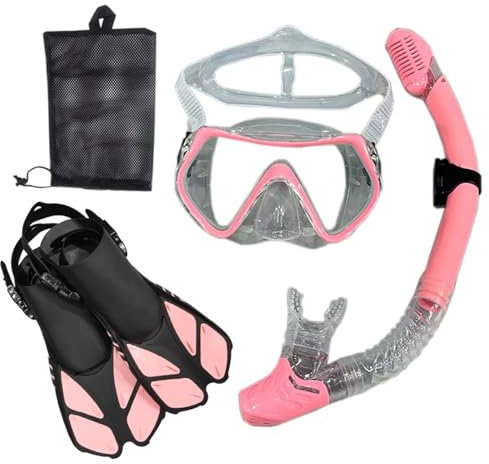 LCQSYE Tauchmasken Schnorchel-Tauchmaske und Schutzbrille, Tauch-Schwimmschlauch-Set, Erwachsene, Unisex Schnorchelmaske(Pink Transparent,S/M)