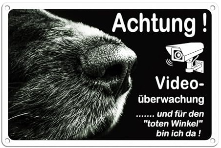 Goodvia Videoüberwachung Schild Hund Alu 30x20cm mit Vorgebohrten Löchern, Vorsicht Hund Schild mit UV-Schutz Schwarz x1Stück