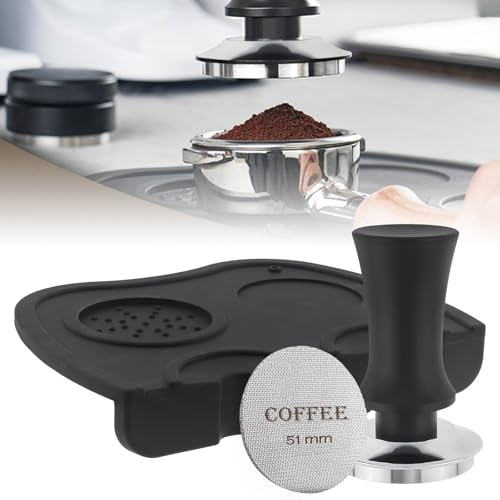 51mm Espresso Tamper and Puck Screen Set, Coffee Handle Tamper with Calibrated Spring, Premium Barista Stainless Steel Coffee Tamper with Puck Screen & Silicone Tamper Mat,Espresso Machine Accessories
