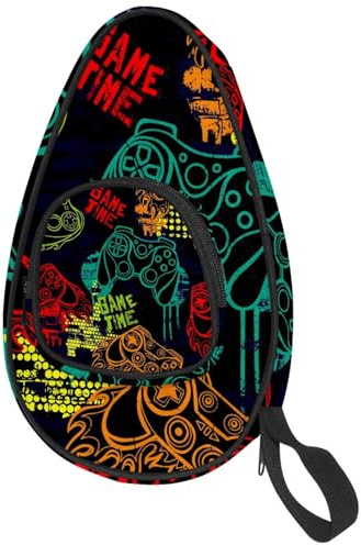 VAPOKF Tischtennisschlägerhülle, bunte Feuer-Joysticks, Spielzeit, Tischtennisschläger-Tasche, Tischtennisschläger-Tasche, Paddeltasche mit Tasche für 4–5 Bälle