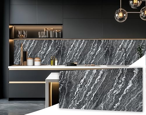 Marble Effect Look Panels for Kitchen,Bathroom and Shower Wet Walls Areas, Tile Splash Back Cover Tiles (Black 2 Panels)