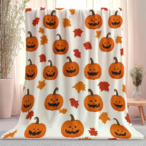 Decke 220 X 240 cm Superweich Bequeme Flauschige Warme Fleecedecke Halloween Kürbis Ahornblatt Orange Rot Tagesdecke Sofa Bett Couchdecke Schlafzimmer Büro Camping