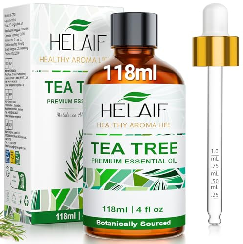 HELAIF Tea Tree Essential Oil 118ml, Tea Tree Oil for Diffuser DIY | Fresh Herbal Aroma, Steam Distilled Oil, Ideal For Diffusers, Candle Making, Soap Making And DIY Projects
