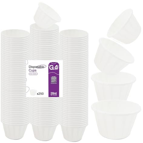 G4GADGET 250x Wax Paper Medicine Pots 28ml – Fluid Resistant Disposable Cups for Epoxy Resin, Mixing, Pills, Sauce & Paint – Small Waxed Paper Portion Cups for Resin Moulds & Art Kits