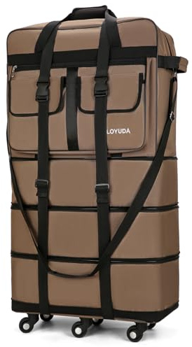 Gloyuda 130L Expandable Luggage, 40 Inch Suitcase with Wheels, Collapsible Luggage with Wheels, Rolling Duffle Bag with wheels, Foldable Suitcasewith2Handle Wrap 2Fixing Straps 1Shoulder Strap (khaki)