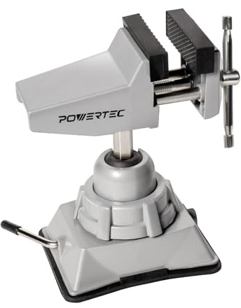 POWERTEC Vacuum Base Vise, 2-3/4 Inch Jaw Portable Table Suction Clamp with 360° Swivel Head for DIY Projects, Woodworking, Model Building, Soldering, and Crafts (71016V)