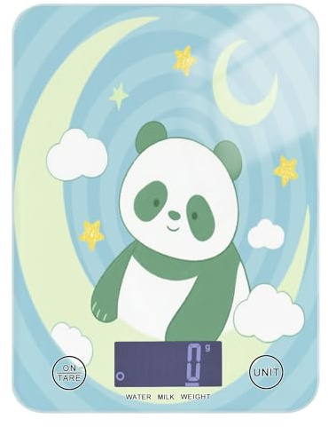 Bilancia alimentare da viaggio con display LCD, 5 kg/5 g, divertente panda luna, blu, bilancia da cucina in grammi con 4 unità per dieta espresso (batterie non incluse) pesa para alimentos