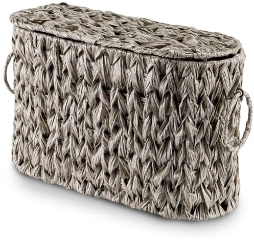 CROWNSHOP Wicker Toilet Roll Storage Container Toilet Paper Basket for Bathroom Storage for 6 Mage Rolls Free Standing Magazine Basket, Decorative Newspaper Holder