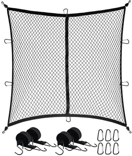 FreeTec Filet à bagages, 120 x 120 cm, extensible jusqu'à 210 x 210 cm, très élastique, organiseur de coffre de camion, avec 4 sangles de maintien et 6 mousquetons, pour voiture, camion, camping-car