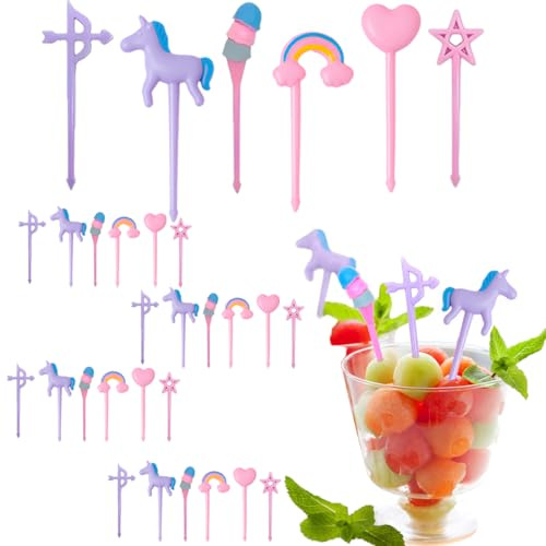30 Piezas Mini Tenedores Infantiles Fruta, Mini tenedores de frutas de dibujos animados, unicornio palillos de dientes accesorios para bento, mini pinchos palillos de dientes adultos postre frutas