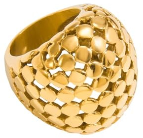 Chunky Dome Statement Ring for Women Men - 14K Golden Plated Round Coin Beaded Hollow Croissant Promise Thumb Finger Rings Band Comfort Fit Fashion Engagement Anniversary Jewelry for Mother Size 7 (coin)