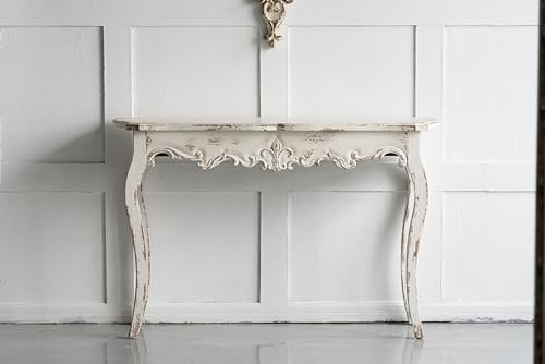 Jenvor Console Table 46 x 16.5 x 29.9 Inch Slimline Whitewash Hallway Table with Scallop Edge and Queen Anne Legs, Lightweight 18.9 lb Entryway Living Room Bedroom