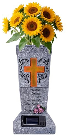 Solar Memorial Cemetery Grave Vase with Base Spikes LED Light Crosses And Lament Flower Pots with Cross Gravestone Decorations