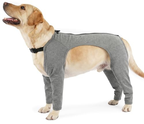 PUMYPOREITY Body Postoperatorio Perro, Respirant Body Perro Post Cirugía Hembra Anti Lamiendo Traje Recuperación Patas Traseras Manga Antilamido Protección Patas Delanteras Codera Proteccion(Gris, M)