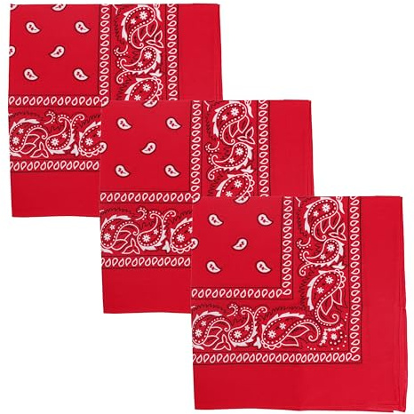 Motique Accessories Set of 3 Paisley Bandanas – 100% Cotton 22 Inch Head Scarf Neck Bandana Face Cover (Red)