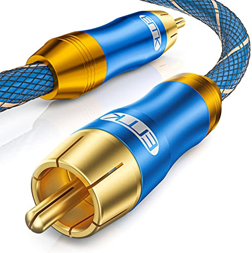 EMK subwoofer-kabel (2 m/6,6 fot) -Digtal koaxial/subwoofer-kabel dubbelskärmad med guldpläterad RCA till RCA-kontakter -topp blå serie