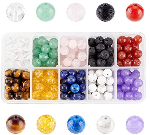 NBEADS 250-300 Stück 8mm Edelsteinperlen, Runde Edelstein Perlen Lose Spacer Stein perlen Charms für DIY Armband Halsketten Schmuckherstellung