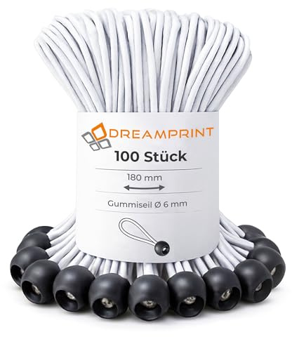 Dreamprint 100x Spanngummi mit Kugel 180 mm Schwarz Weiß Planenspanner, Expanderschlingen, Planenhalter, Planengummi, Gummispanner, Zeltgummi, Expander für Zelte, Planen, Pavillons