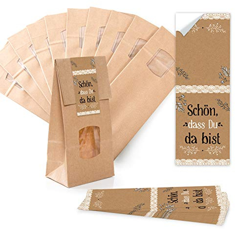 Logbuch-Verlag 25 Schön dass Du da bist Lebensmittel Tüten zum Befüllen 10,5 x 6,5 x 29 Gastgeschenke Hochzeit Fest