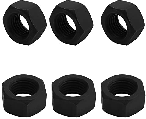 MroMax Sechskantmuttern, M22 x 2 mm, metrisches Grobgewinde, Sechskantmutter, Karbonstahl, Schwarz, 6 Stück