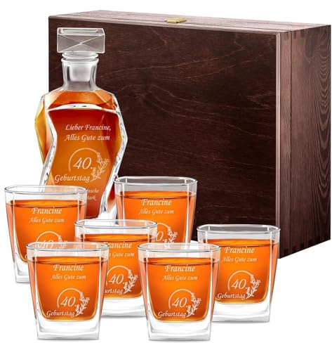 Maverton Whiskey Karaffe + 6 Whiskygläser Set mit Gravur - 700ml Whisky Dekanter - Perfekte Man Presents - Vatertagsgeschenk – Männergeschenke - Geburtstagsgeschenk Mann - Glückwünsche