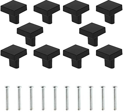 ATopoler Lote de 10 botones de puerta negros, botones de armario cuadrados, de latón macizo, manijas de muebles de cocina vintage con tornillos para armarios cajones (Negro)