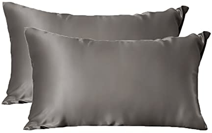 THXSILK 2 Stück Seidenbezüge für Kissen, 100% 25 Momme Seide Kissenbezüge Seidenkopfkissenbezüge Reißverschluss Unisex, Holzkohle, 40x80cm