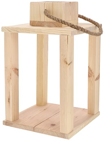 KOTARBAU® Farol de Madera, 35 cm, Mediano, Farol Decorativo, Soporte para Flores, Plantas y Velas, Farolillo con asa de Cuerda, Farol para Colgar, Rectangular, Madera de Pino Natural