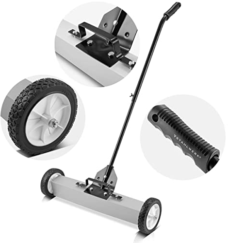 STAHLWERK Barredora magnética MBK-24 ST con 610 mm de ancho y 17,5 kg de capacidad, escoba magnética/recogedora de virutas para virutas de metal, tornillos, clavos y otras piezas pequeñas magnéticas