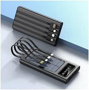 Setty Powerbank de 10000 mAh con energía solar, cables USB, microUSB, USB-C Lightning, incluye cables USB, USB-C y MicroUSB, pantalla LCD, cargador de batería adecuado para todos los teléfonos móviles