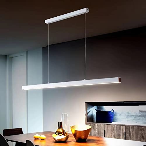 Bellastein LED Pendelleuchte für esstisch dimmbar mit pendellampe höhenverstellbar Moderne Hängeleuchte/Deckenleuchte für büro esszimmer Arbeitszimmer Wohnzimmer Küche Bar leuchte (Weiß, L80cm)