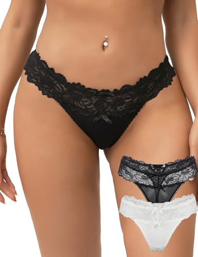ohmydear String Tanga Damen Spitze Unterwäsche für Frauen 1/2/3er Pack | Sexy Brazilian Slips, Niedrige Taille Unterhosen, Spitze Höschen, Große Größen, Mehrfarben Women Thong, Lace Underwear
