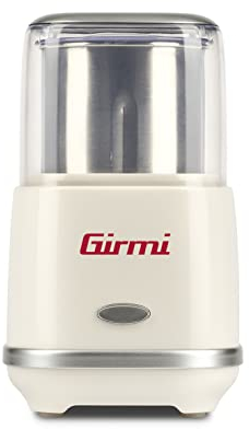 Girmi MC02 Macinacaffè, 180 W, Doppio coperchio contro perdite, Contenitore e lame INOX, Grandi capacità 70 g, Macino per spezie e semi, Funzionamento PULSE, Panna