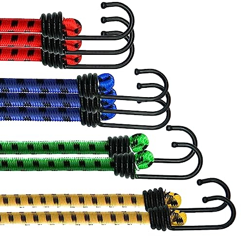ANSIO Bungee Cords with Hooks Assorted Pack of 12 Elastic Bungee Straps – UV-Resistant Ideal for Securing Luggage, Racks,Camps, Motorcycle, Tarps,Garden Furniture,Hand Truck,DIY Storage Multi-Purpose