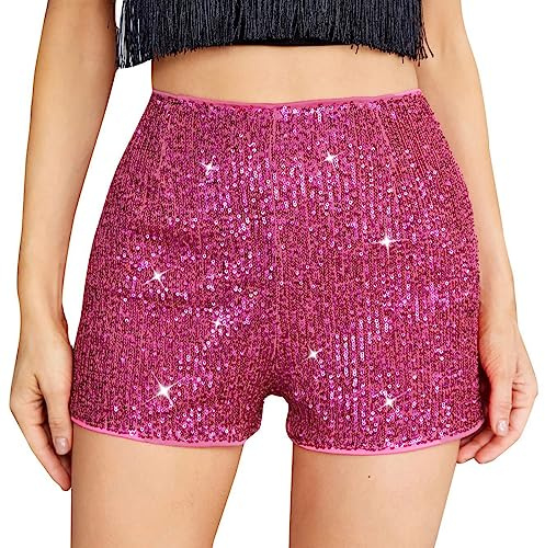 PengFaXin Short de soirée à paillettes taille haute élastique pour femme