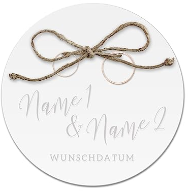 Acrylglas Ringkissen personalisiert zur Hochzeit Standesamt mit Lasergravur mit individuellen Namen und Datum klein und modern - Zwei Namen