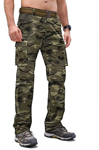 Cindeyar Cargohose Herren Relaxed Fit Baumwolle Wanderhose Herren Casual Arbeitshosen Männer Outdoor Militär Taktische Hosen mit Multi Taschen