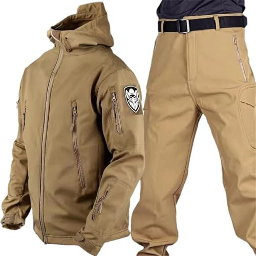 ZMIN Wasserdicht Wandern Trainingsanzug Set Männer Armee Jacken Camping Mantel Taktische Hosen Warme Angeln Fleece Hosen Winter Khaki Suit M