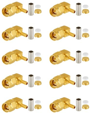 Vecys 10 PCS SMA Steckverbinder SMA Männlich Rechtwinklig Crimp Stecker für RG316 RG174 RF-Koaxialkabel