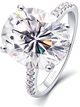 Lieson Verlobungsringe Damen, Ehering Weißgold 585 14K Damen Luxus 4 Zinken Oval Moissanit mit 6ct Eheringe Weißgold Gr. 54 (17.2)