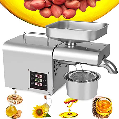 Ölpresse Elektrisch Maschine 610W Heißöl Extraktionsmaschine Edelstahl Ölpresse Höhere Ölausbeute für Walnüsse Erdnüsse Nüsse Sesam Leinen Sonnenblume Thermostatische Heizung 3-6kg/h