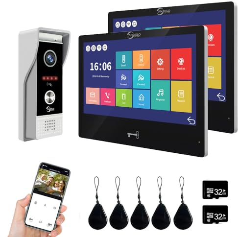 TUYA 1080P Video Doorbell Intercom System Video Door Phone, 10-inch Wired Touchscreen, Supports Swipe Card Entry and Motion Detection, 2 Monitors
